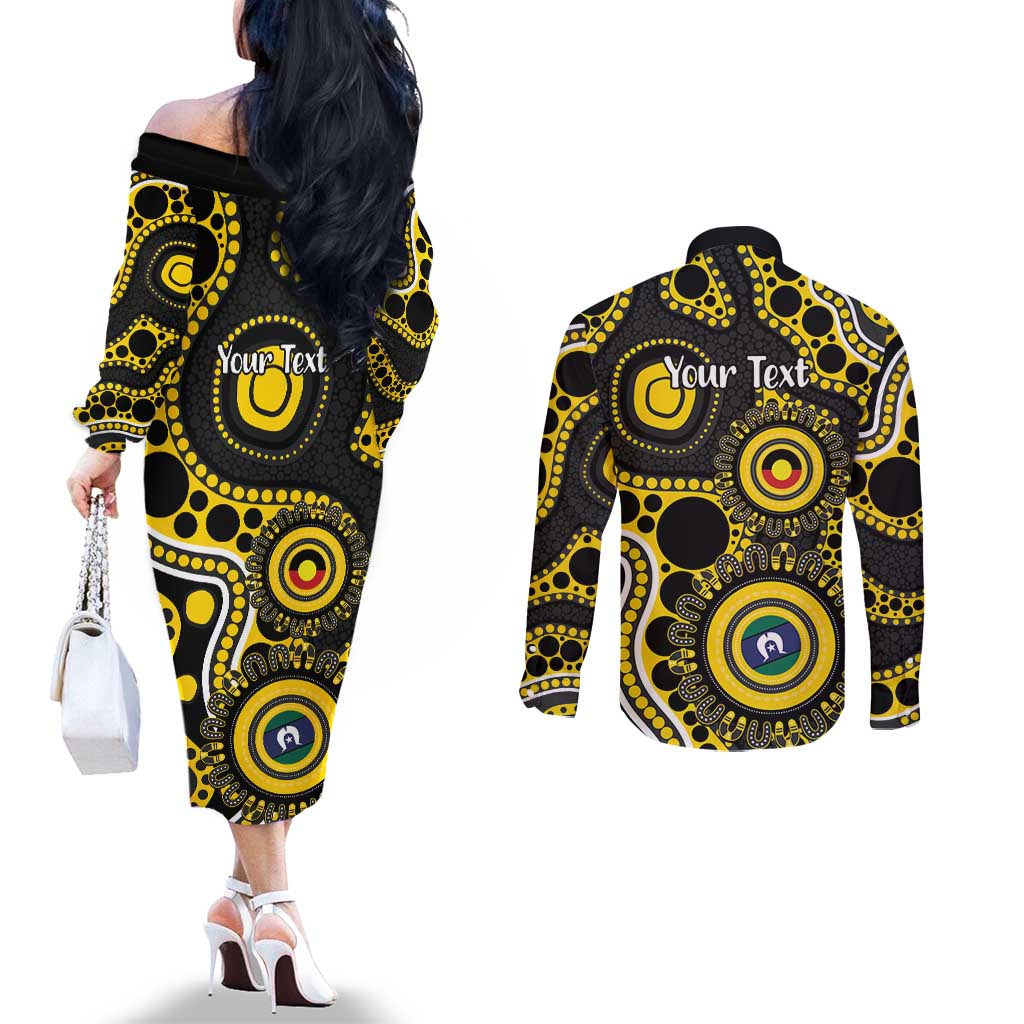 Richmond NAIDOC Week 2026 Personalised Couples Matching Off The Shoulder Long Sleeve Dress and Long Sleeve Button Shirt 50 Years of Deadly Aboriginal Art