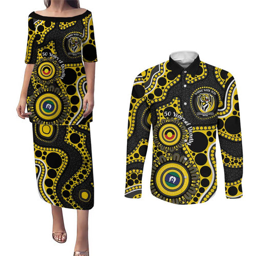 Richmond NAIDOC Week 2026 Personalised Couples Matching Puletasi and Long Sleeve Button Shirt 50 Years of Deadly Aboriginal Art