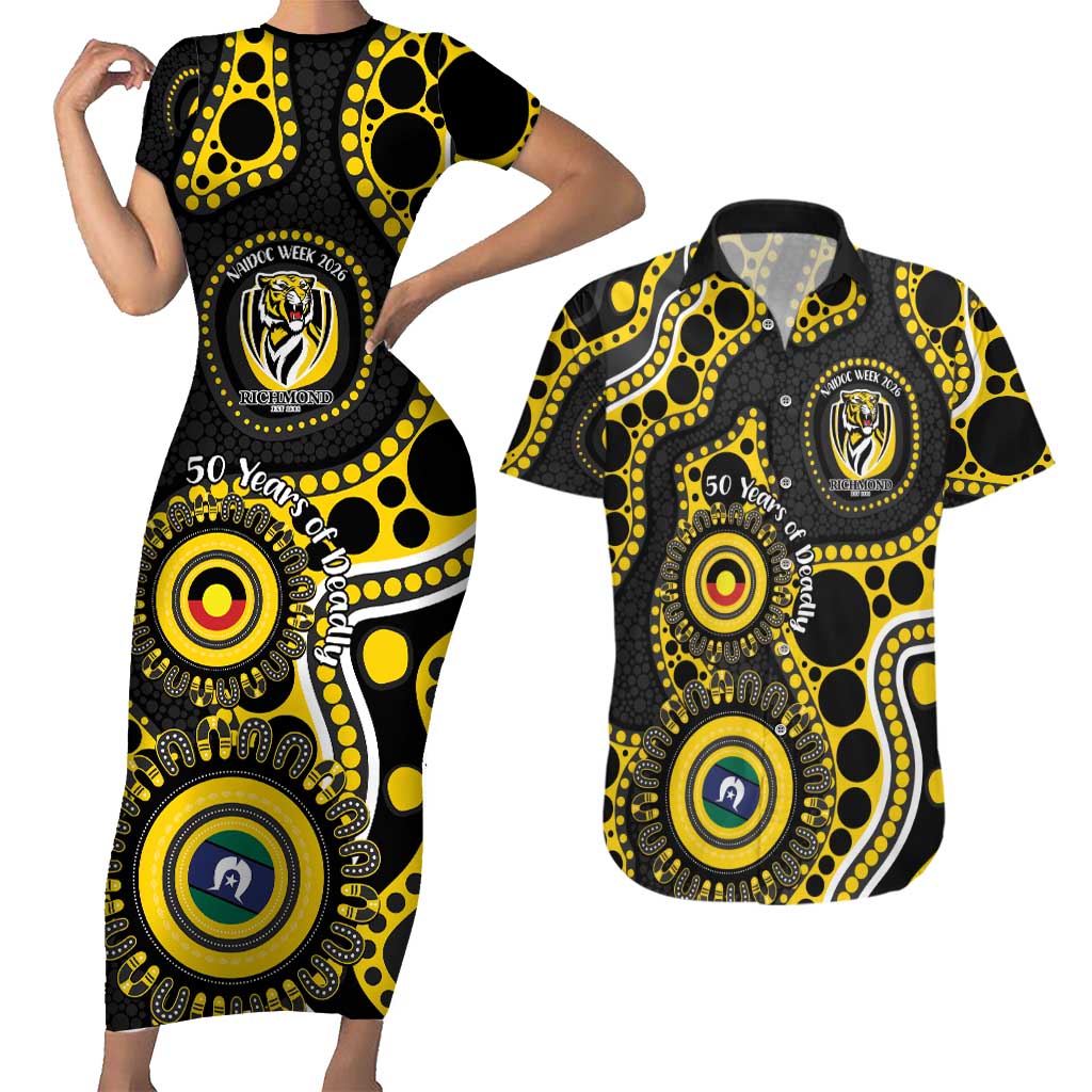 Richmond NAIDOC Week 2026 Personalised Couples Matching Short Sleeve Bodycon Dress and Hawaiian Shirt 50 Years of Deadly Aboriginal Art