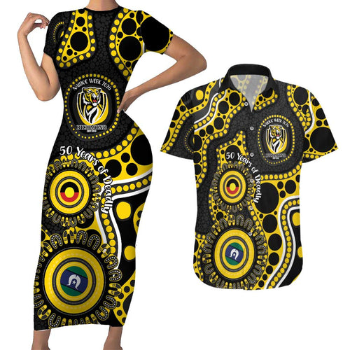 Richmond NAIDOC Week 2026 Personalised Couples Matching Short Sleeve Bodycon Dress and Hawaiian Shirt 50 Years of Deadly Aboriginal Art