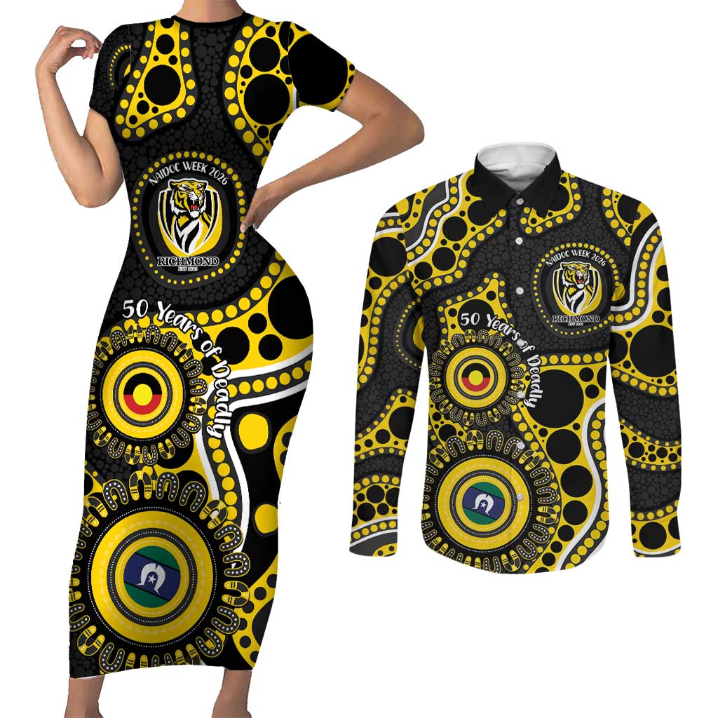 Richmond NAIDOC Week 2026 Personalised Couples Matching Short Sleeve Bodycon Dress and Long Sleeve Button Shirt 50 Years of Deadly Aboriginal Art
