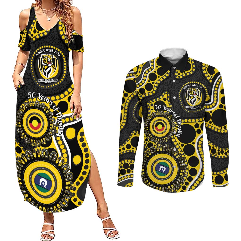 Richmond NAIDOC Week 2026 Personalised Couples Matching Summer Maxi Dress and Long Sleeve Button Shirt 50 Years of Deadly Aboriginal Art