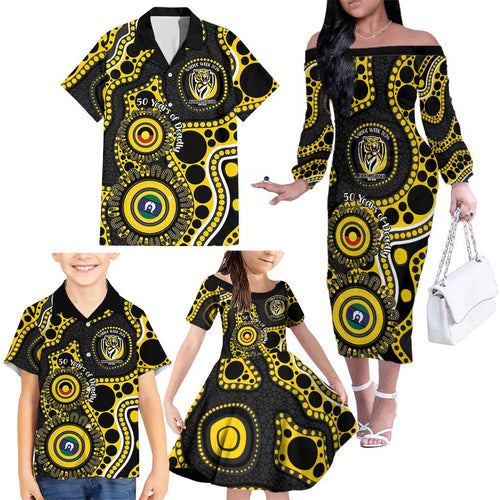 Richmond NAIDOC Week 2026 Personalised Family Matching Off The Shoulder Long Sleeve Dress and Hawaiian Shirt 50 Years of Deadly Aboriginal Art