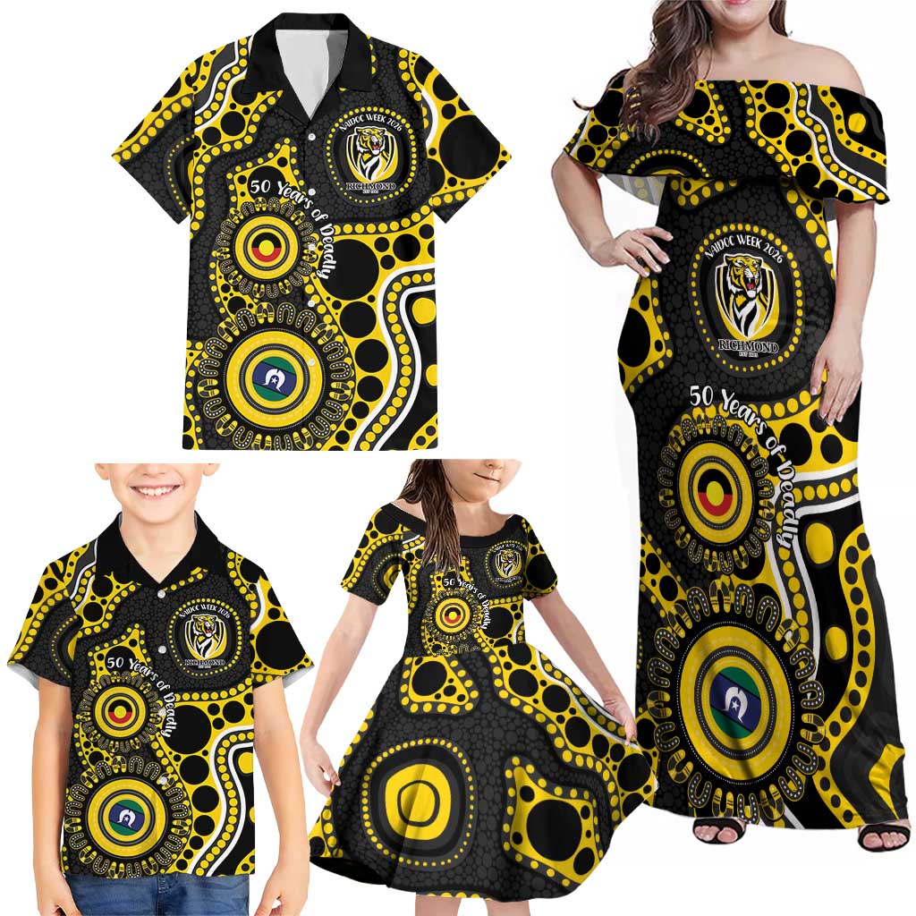 Richmond NAIDOC Week 2026 Personalised Family Matching Off Shoulder Maxi Dress and Hawaiian Shirt 50 Years of Deadly Aboriginal Art
