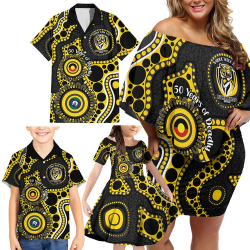 Richmond NAIDOC Week 2026 Personalised Family Matching Off Shoulder Short Dress and Hawaiian Shirt 50 Years of Deadly Aboriginal Art