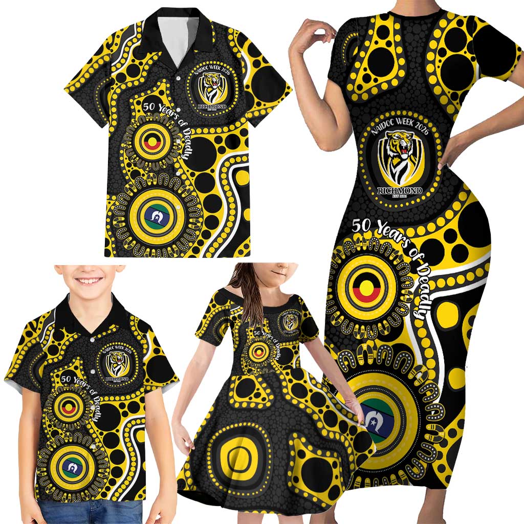 Richmond NAIDOC Week 2026 Personalised Family Matching Short Sleeve Bodycon Dress and Hawaiian Shirt 50 Years of Deadly Aboriginal Art