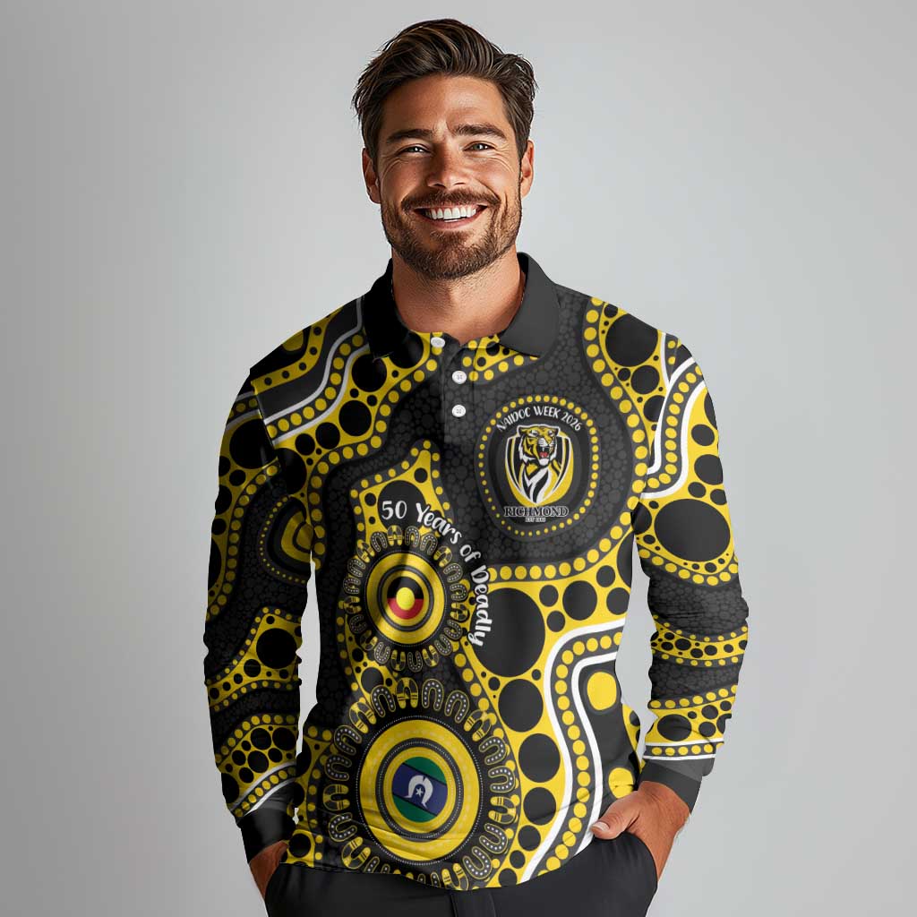 Richmond NAIDOC Week 2026 Personalised Long Sleeve Polo Shirt 50 Years of Deadly Aboriginal Art