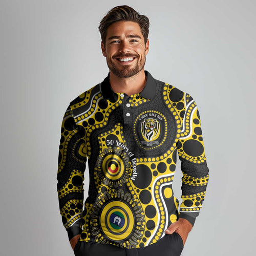 Richmond NAIDOC Week 2026 Personalised Long Sleeve Polo Shirt 50 Years of Deadly Aboriginal Art