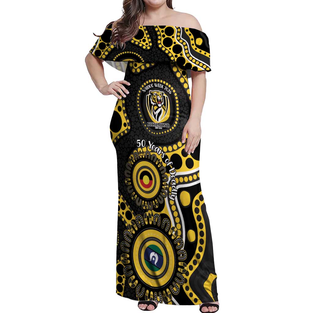 Richmond NAIDOC Week 2026 Personalised Off Shoulder Maxi Dress 50 Years of Deadly Aboriginal Art