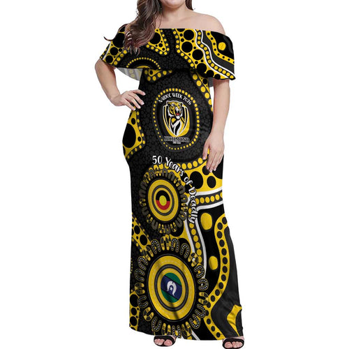 Richmond NAIDOC Week 2026 Personalised Off Shoulder Maxi Dress 50 Years of Deadly Aboriginal Art