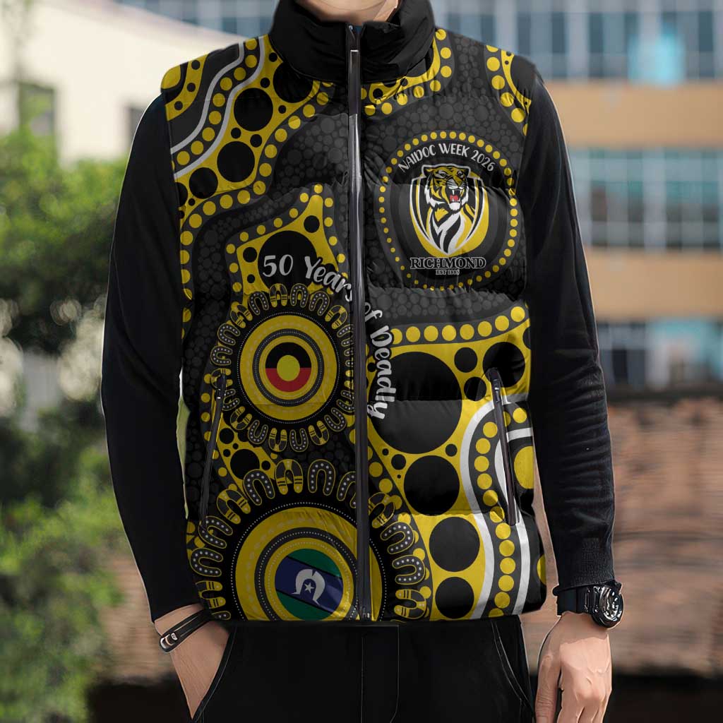 Richmond NAIDOC Week 2026 Personalised Sleeveless Puffer Jacket 50 Years of Deadly Aboriginal Art