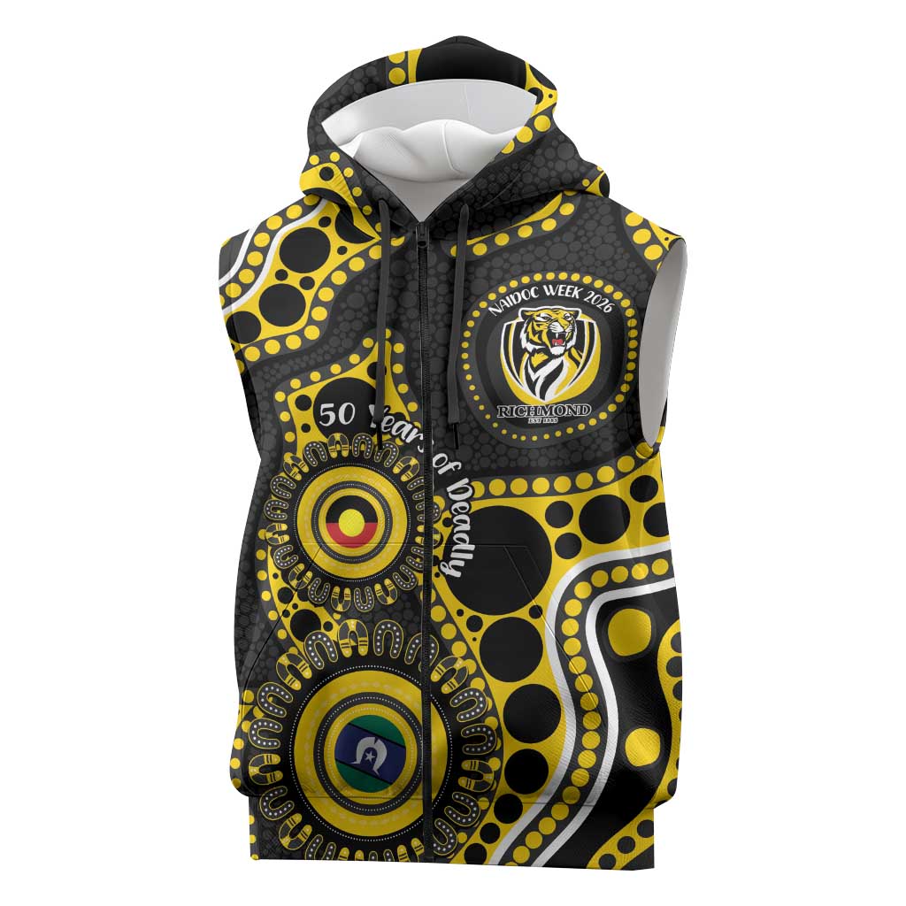 Richmond NAIDOC Week 2026 Personalised Sleeveless Zip Hoodie 50 Years of Deadly Aboriginal Art