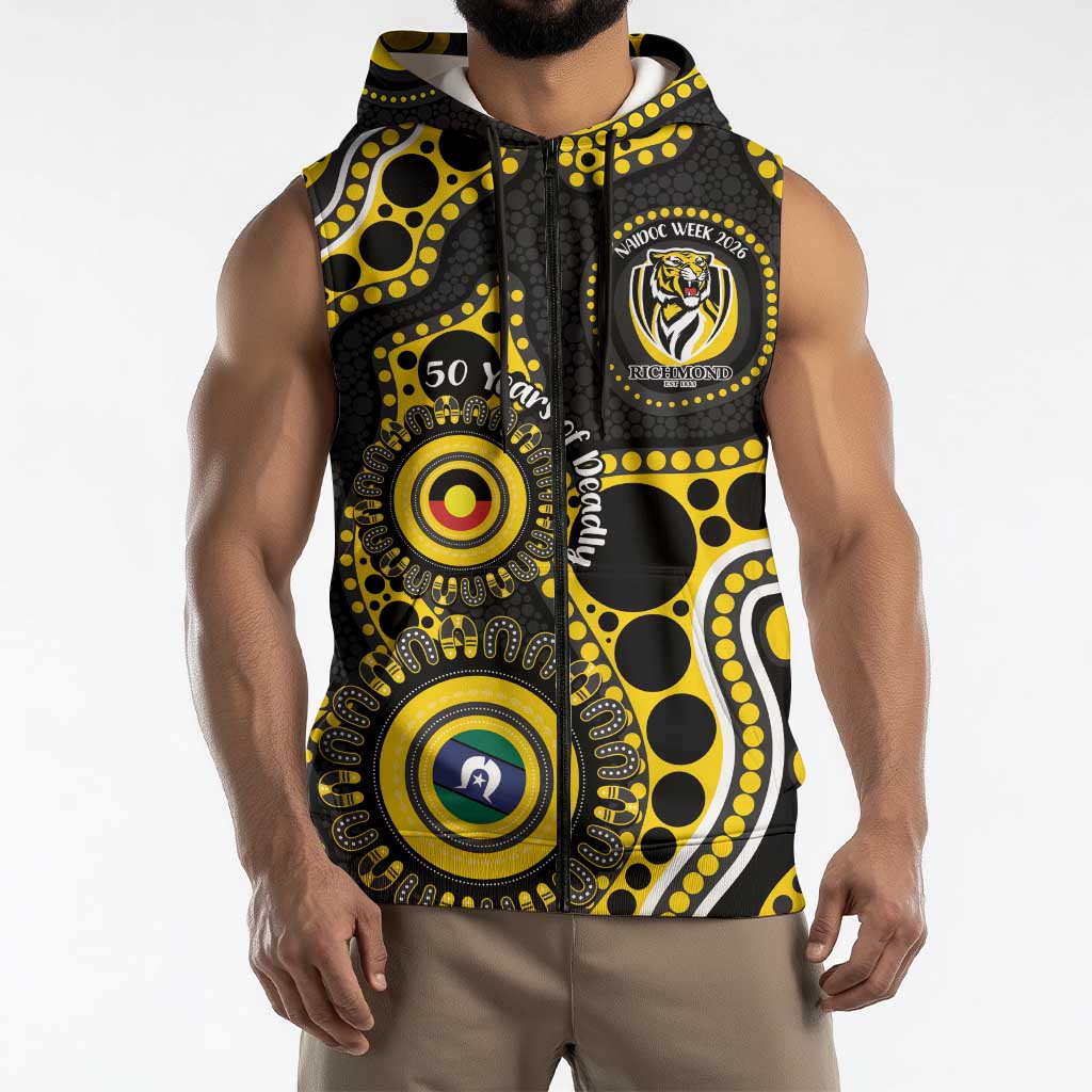 Richmond NAIDOC Week 2026 Personalised Sleeveless Zip Hoodie 50 Years of Deadly Aboriginal Art