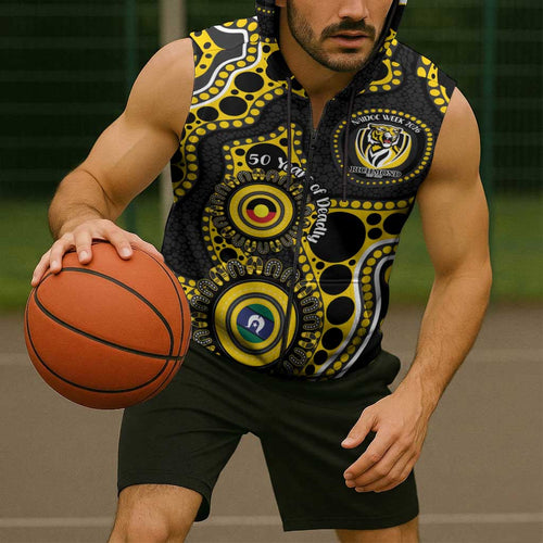Richmond NAIDOC Week 2026 Personalised Sleeveless Zip Hoodie 50 Years of Deadly Aboriginal Art