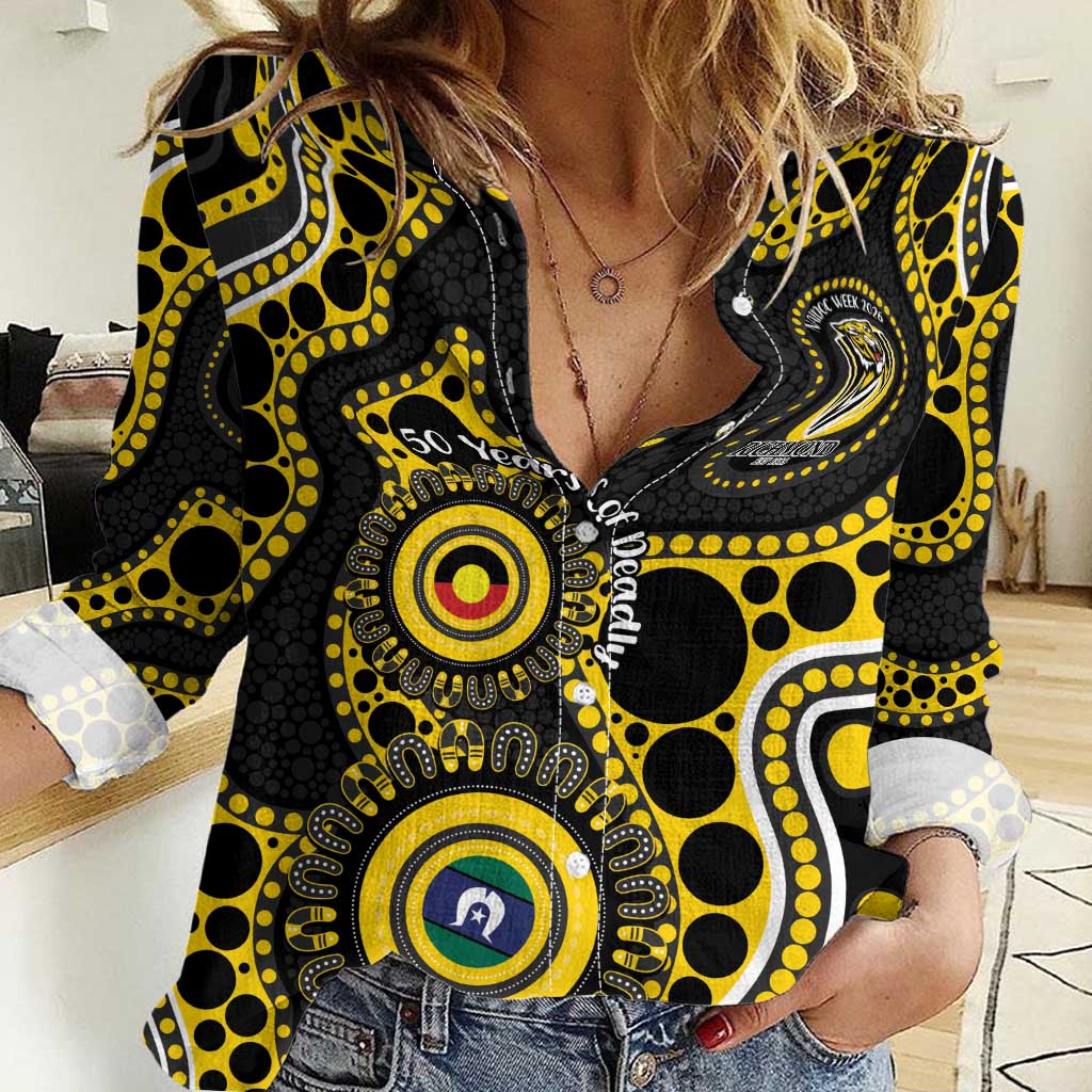 Richmond NAIDOC Week 2026 Personalised Women Casual Shirt 50 Years of Deadly Aboriginal Art