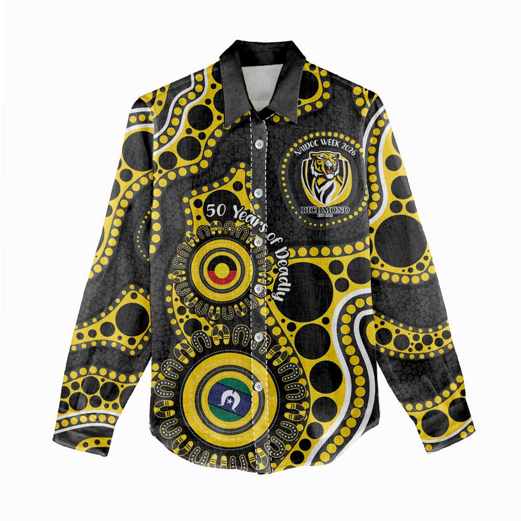 Richmond NAIDOC Week 2026 Personalised Women Casual Shirt 50 Years of Deadly Aboriginal Art