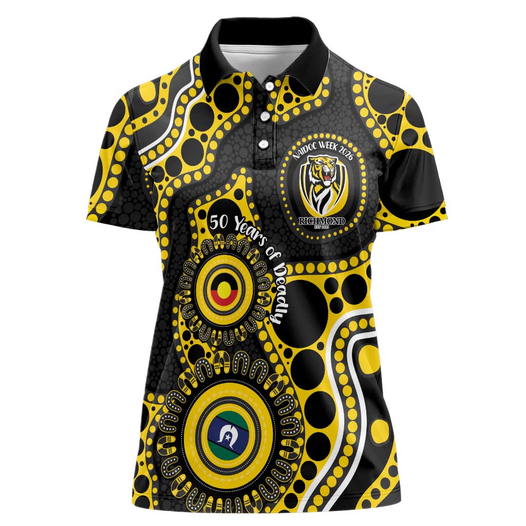 Richmond NAIDOC Week 2026 Personalised Women Polo Shirt 50 Years of Deadly Aboriginal Art