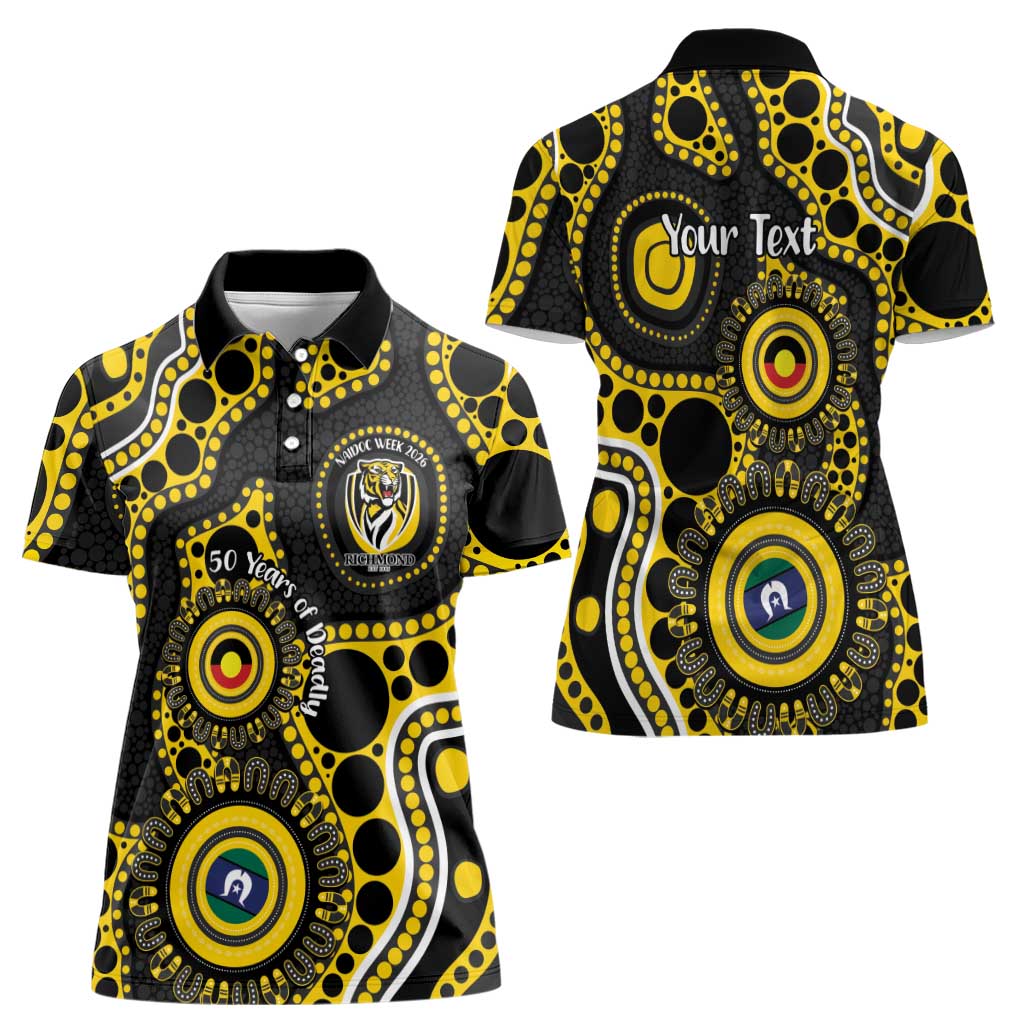Richmond NAIDOC Week 2026 Personalised Women Polo Shirt 50 Years of Deadly Aboriginal Art