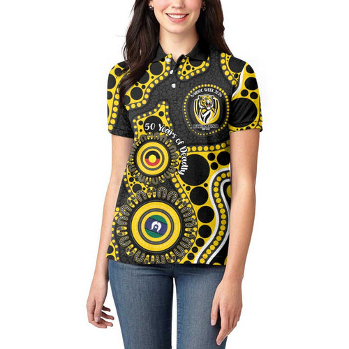 Richmond NAIDOC Week 2026 Personalised Women Polo Shirt 50 Years of Deadly Aboriginal Art