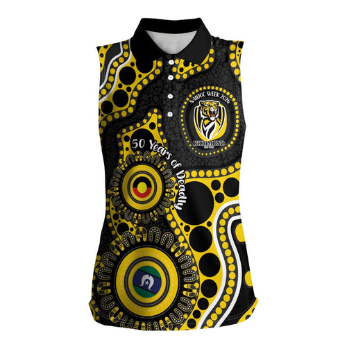 Richmond NAIDOC Week 2026 Personalised Women Sleeveless Polo Shirt 50 Years of Deadly Aboriginal Art