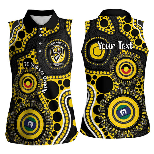 Richmond NAIDOC Week 2026 Personalised Women Sleeveless Polo Shirt 50 Years of Deadly Aboriginal Art