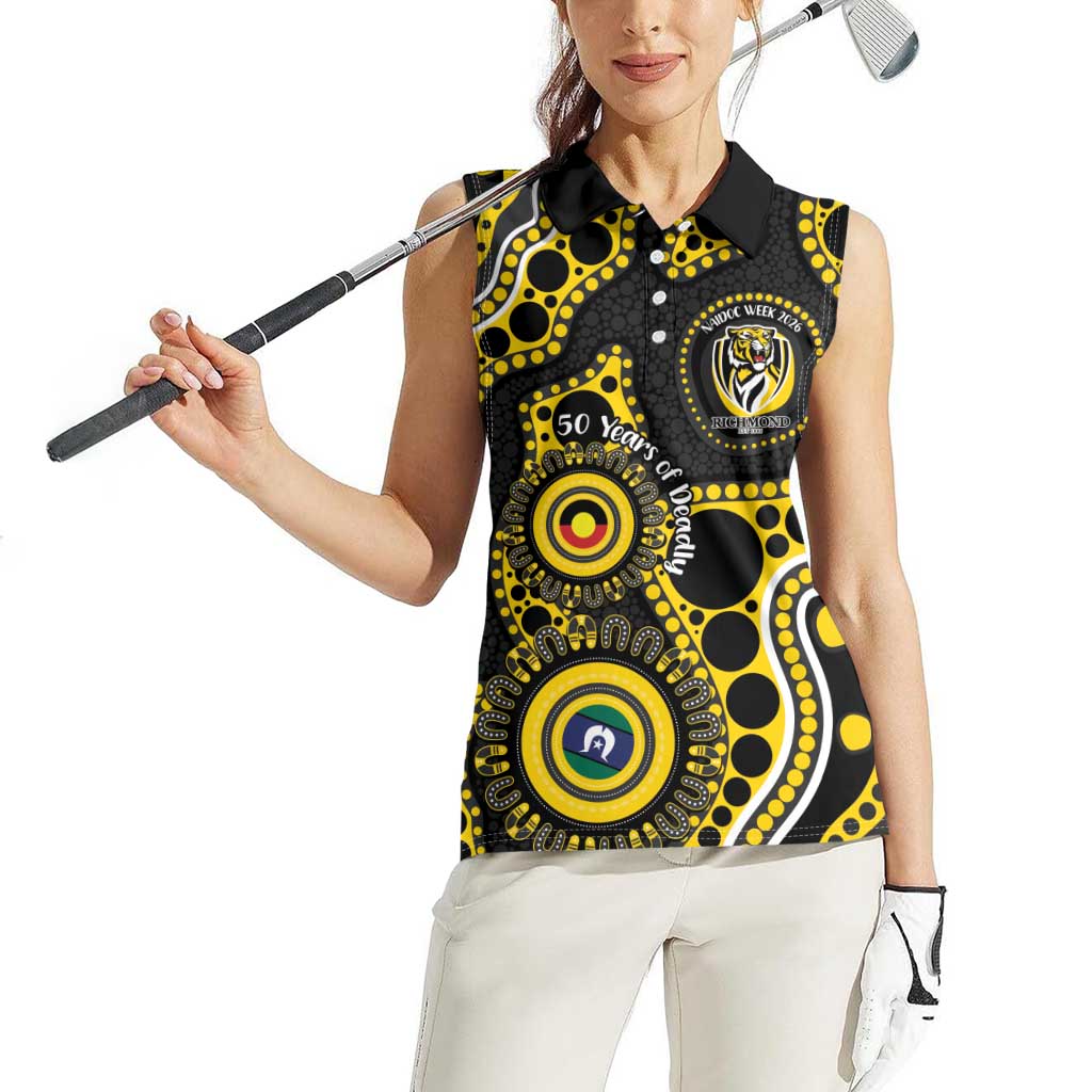 Richmond NAIDOC Week 2026 Personalised Women Sleeveless Polo Shirt 50 Years of Deadly Aboriginal Art