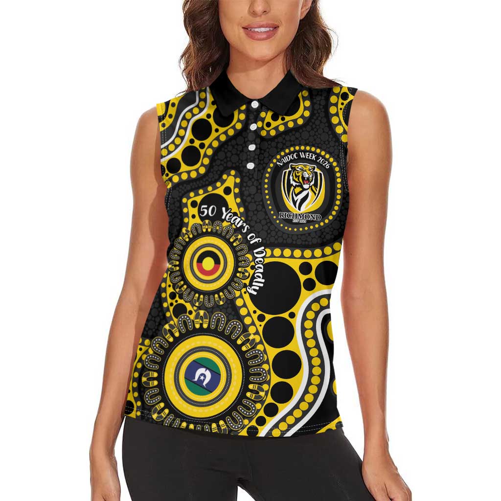 Richmond NAIDOC Week 2026 Personalised Women Sleeveless Polo Shirt 50 Years of Deadly Aboriginal Art