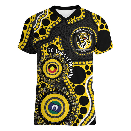 Richmond NAIDOC Week 2026 Personalised Women V-Neck T-Shirt 50 Years of Deadly Aboriginal Art