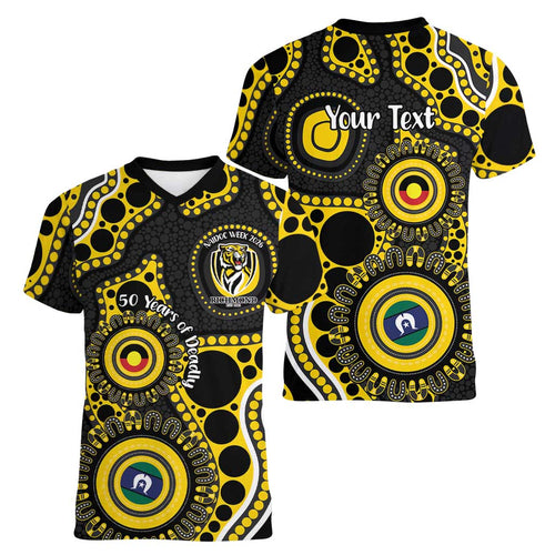 Richmond NAIDOC Week 2026 Personalised Women V-Neck T-Shirt 50 Years of Deadly Aboriginal Art