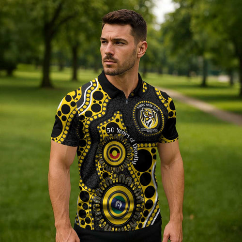 Richmond NAIDOC Week 2026 Personalised Zipper Polo Shirt 50 Years of Deadly Aboriginal Art