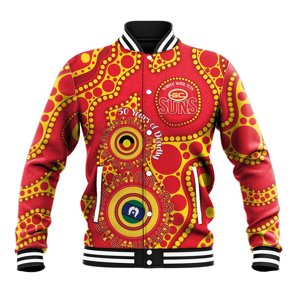 Suns NAIDOC Week 2026 Personalised Baseball Jacket 50 Years of Deadly Aboriginal Art