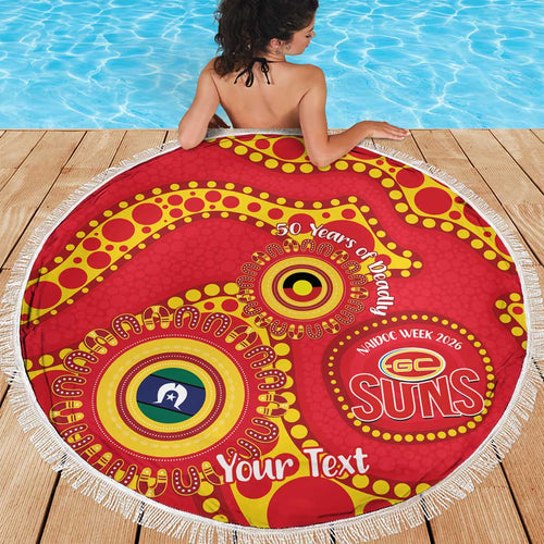 Suns NAIDOC Week 2026 Personalised Beach Blanket 50 Years of Deadly Aboriginal Art