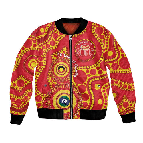 Suns NAIDOC Week 2026 Personalised Bomber Jacket 50 Years of Deadly Aboriginal Art