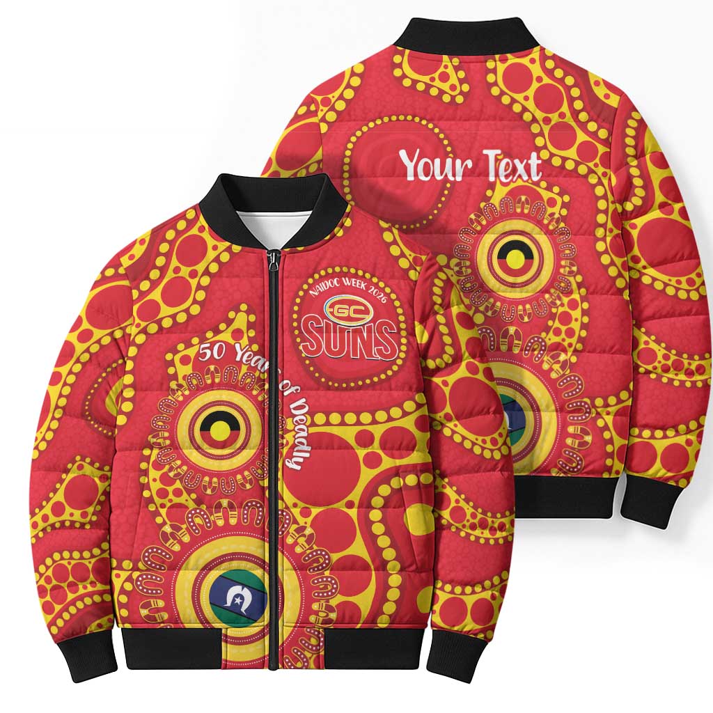 Suns NAIDOC Week 2026 Personalised Bomber Puffer Jacket 50 Years of Deadly Aboriginal Art