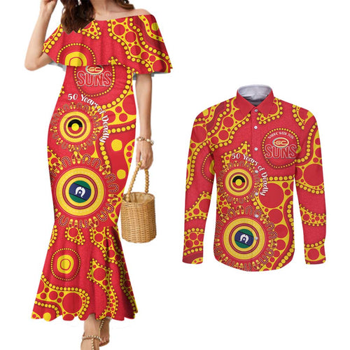 Suns NAIDOC Week 2026 Personalised Couples Matching Mermaid Dress and Long Sleeve Button Shirt 50 Years of Deadly Aboriginal Art