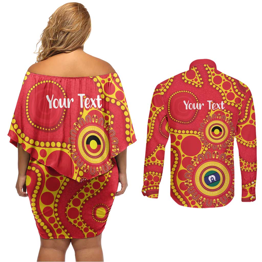 Suns NAIDOC Week 2026 Personalised Couples Matching Off Shoulder Short Dress and Long Sleeve Button Shirt 50 Years of Deadly Aboriginal Art