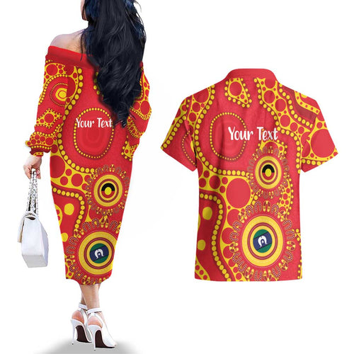 Suns NAIDOC Week 2026 Personalised Couples Matching Off The Shoulder Long Sleeve Dress and Hawaiian Shirt 50 Years of Deadly Aboriginal Art