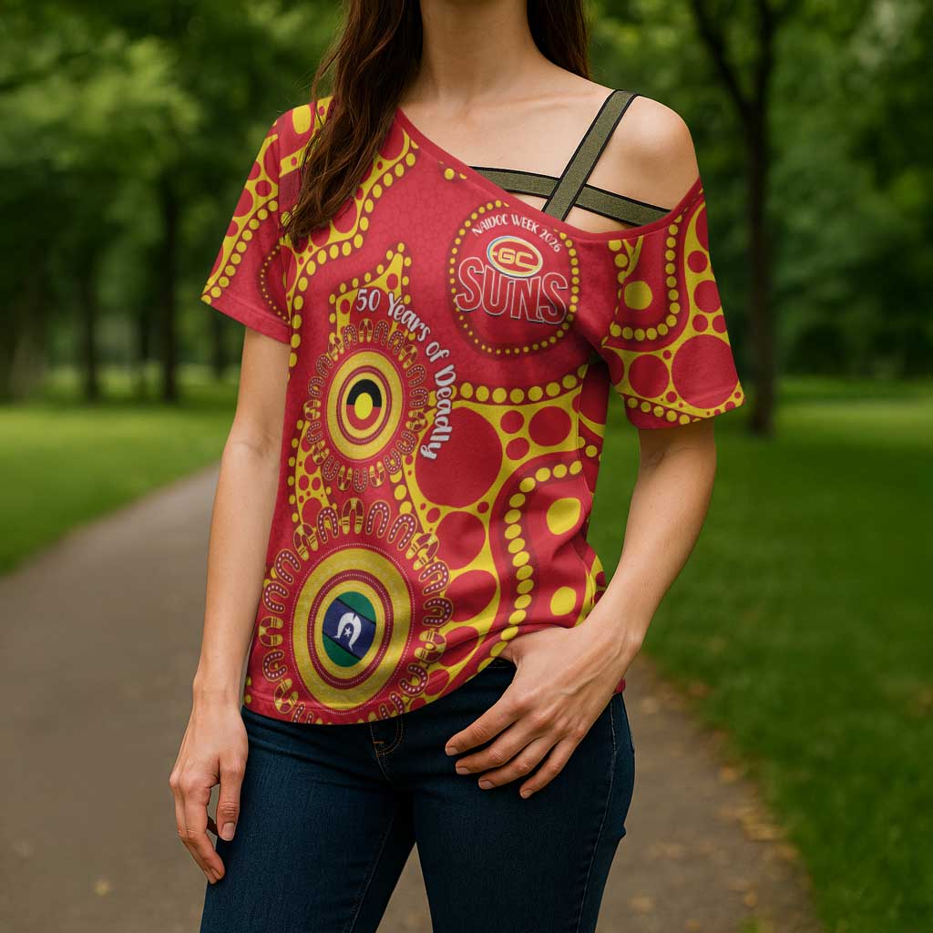 Suns NAIDOC Week 2026 Personalised Cross Shoulder Shirt 50 Years of Deadly Aboriginal Art