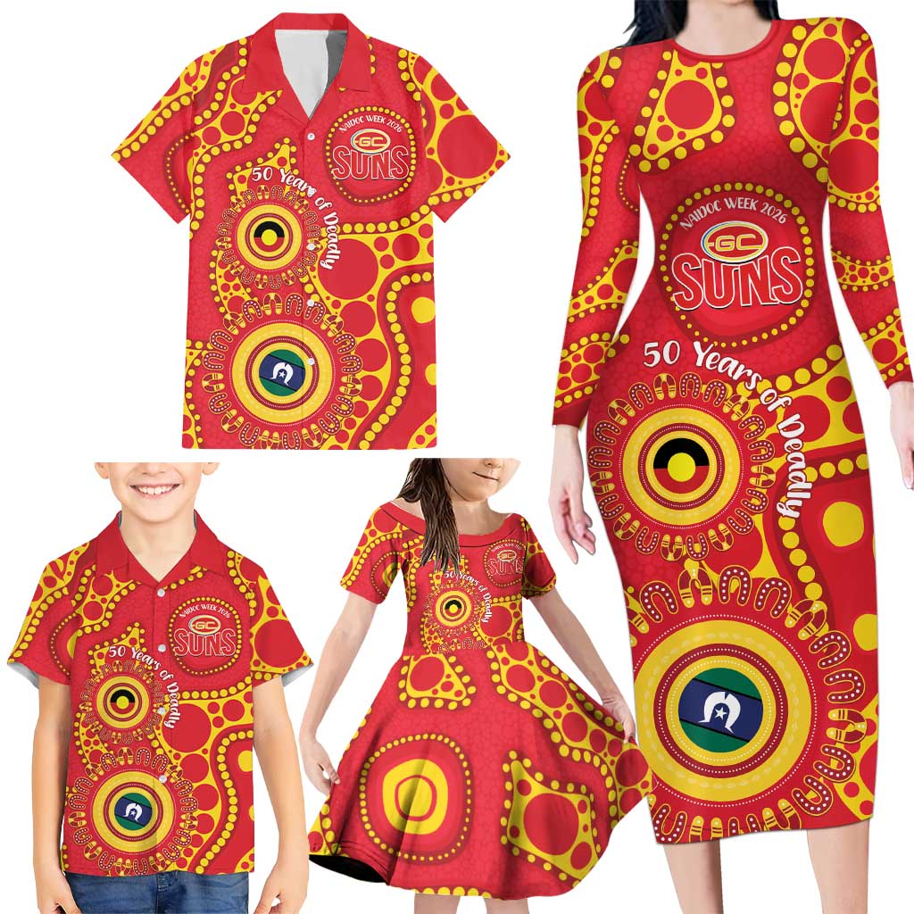 Suns NAIDOC Week 2026 Personalised Family Matching Long Sleeve Bodycon Dress and Hawaiian Shirt 50 Years of Deadly Aboriginal Art