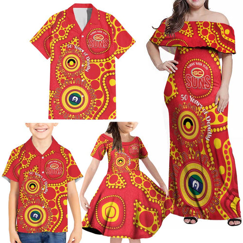 Suns NAIDOC Week 2026 Personalised Family Matching Off Shoulder Maxi Dress and Hawaiian Shirt 50 Years of Deadly Aboriginal Art