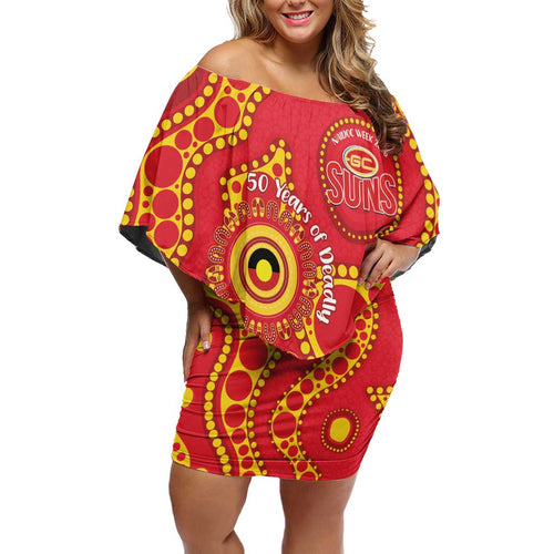 Suns NAIDOC Week 2026 Personalised Family Matching Off Shoulder Short Dress and Hawaiian Shirt 50 Years of Deadly Aboriginal Art
