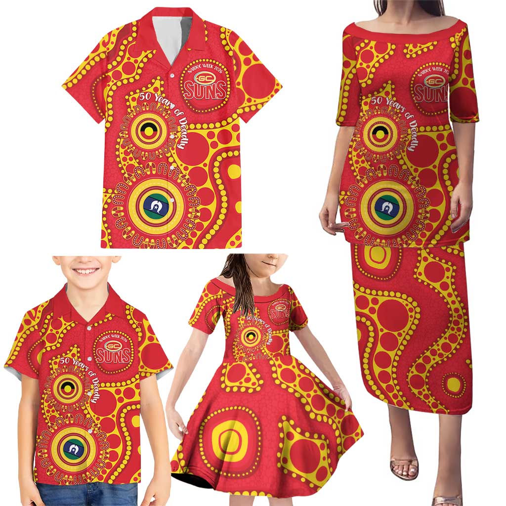 Suns NAIDOC Week 2026 Personalised Family Matching Puletasi and Hawaiian Shirt 50 Years of Deadly Aboriginal Art
