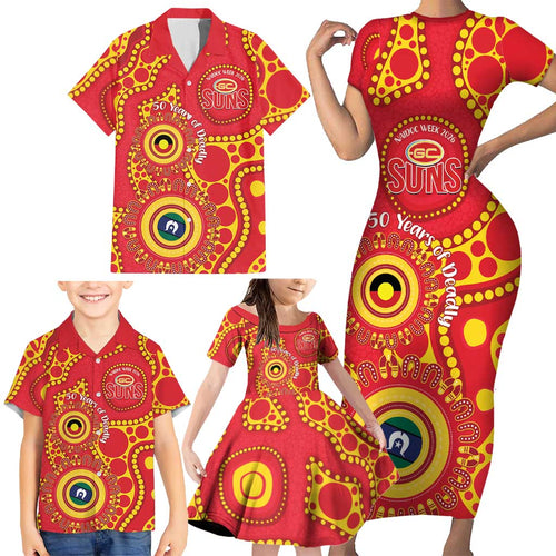 Suns NAIDOC Week 2026 Personalised Family Matching Short Sleeve Bodycon Dress and Hawaiian Shirt 50 Years of Deadly Aboriginal Art