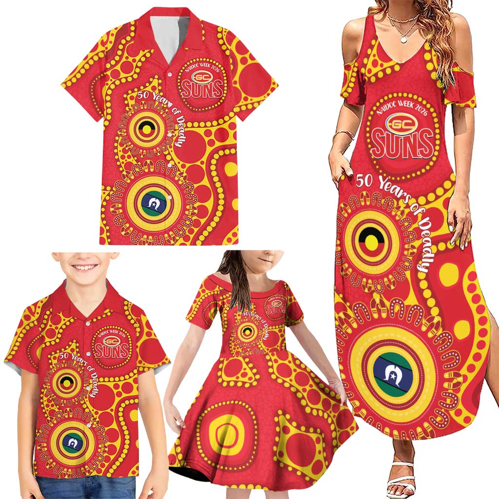 Suns NAIDOC Week 2026 Personalised Family Matching Summer Maxi Dress and Hawaiian Shirt 50 Years of Deadly Aboriginal Art