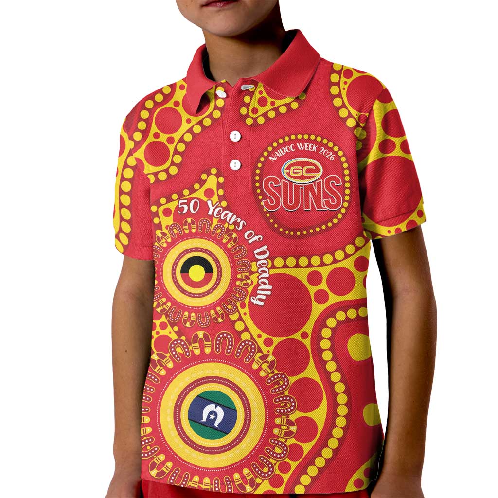 Suns NAIDOC Week 2026 Personalised Kid Polo Shirt 50 Years of Deadly Aboriginal Art