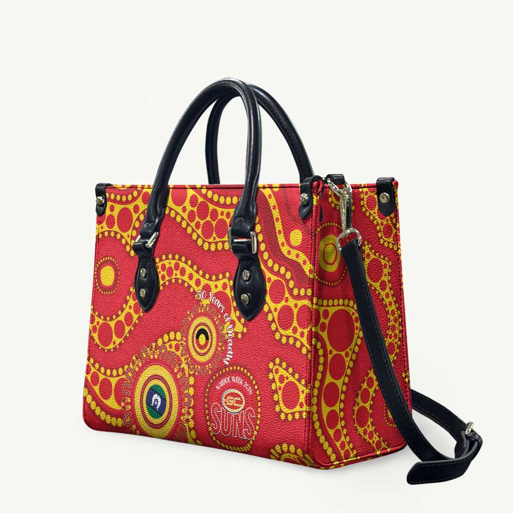 Suns NAIDOC Week 2026 Personalised Leather Bag 50 Years of Deadly Aboriginal Art