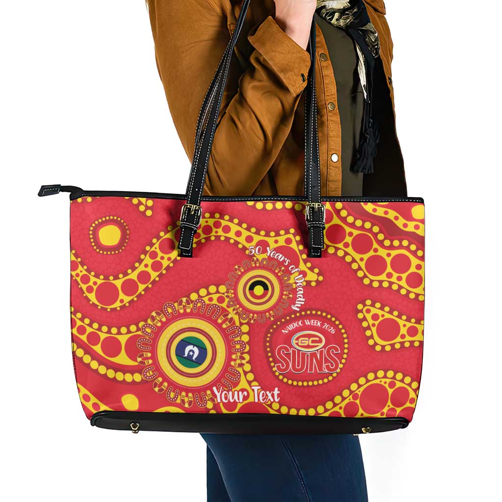 Suns NAIDOC Week 2026 Personalised Leather Tote Bag 50 Years of Deadly Aboriginal Art
