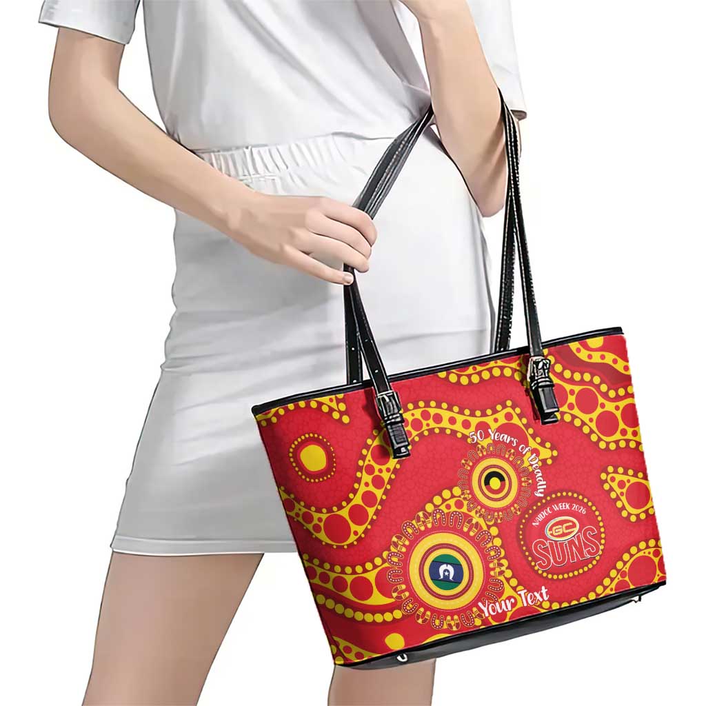 Suns NAIDOC Week 2026 Personalised Leather Tote Bag 50 Years of Deadly Aboriginal Art