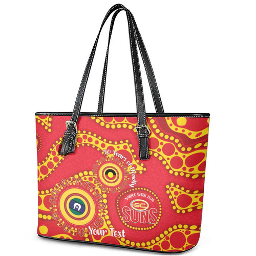 Suns NAIDOC Week 2026 Personalised Leather Tote Bag 50 Years of Deadly Aboriginal Art