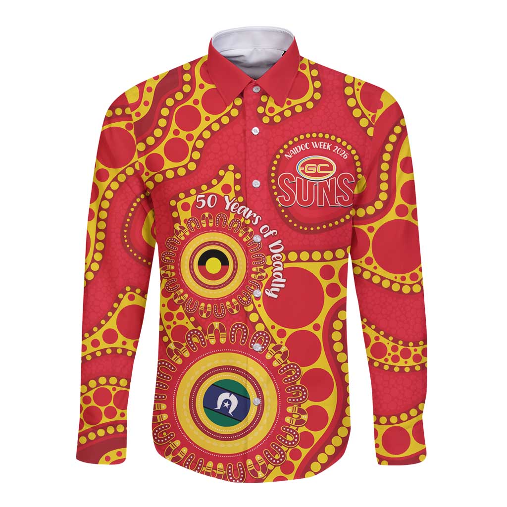Suns NAIDOC Week 2026 Personalised Long Sleeve Button Shirt 50 Years of Deadly Aboriginal Art